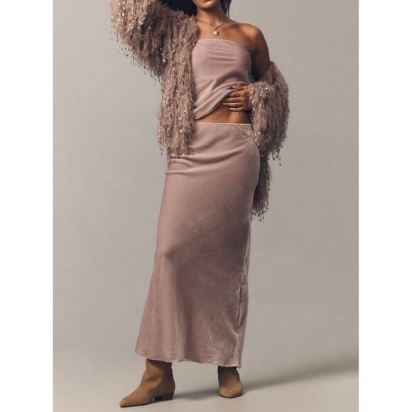 Anthropologie Tilda Maxi Slip Skirt  And Strapless Top Set Velvet Edition Size S - Picture 1 of 10